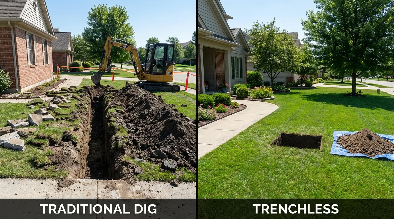 Trenchless sewer repair with minimal yard damage versus traditional excavation in Bountiful, UT